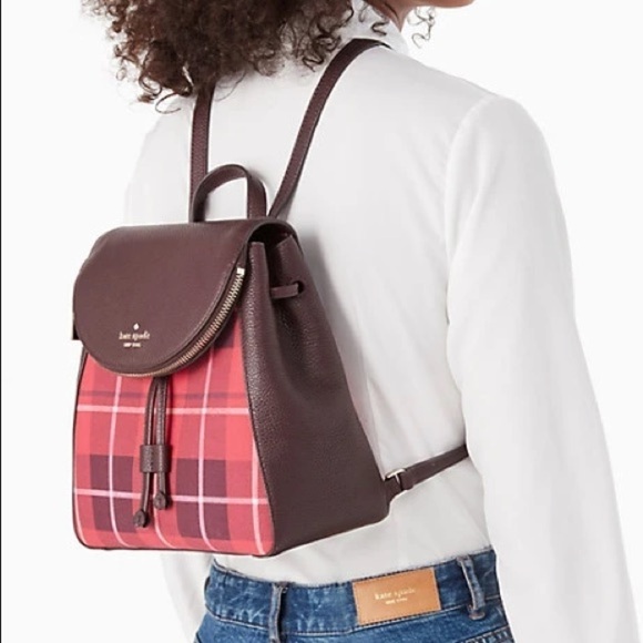 Kate spade leila plaid medium flap backpack